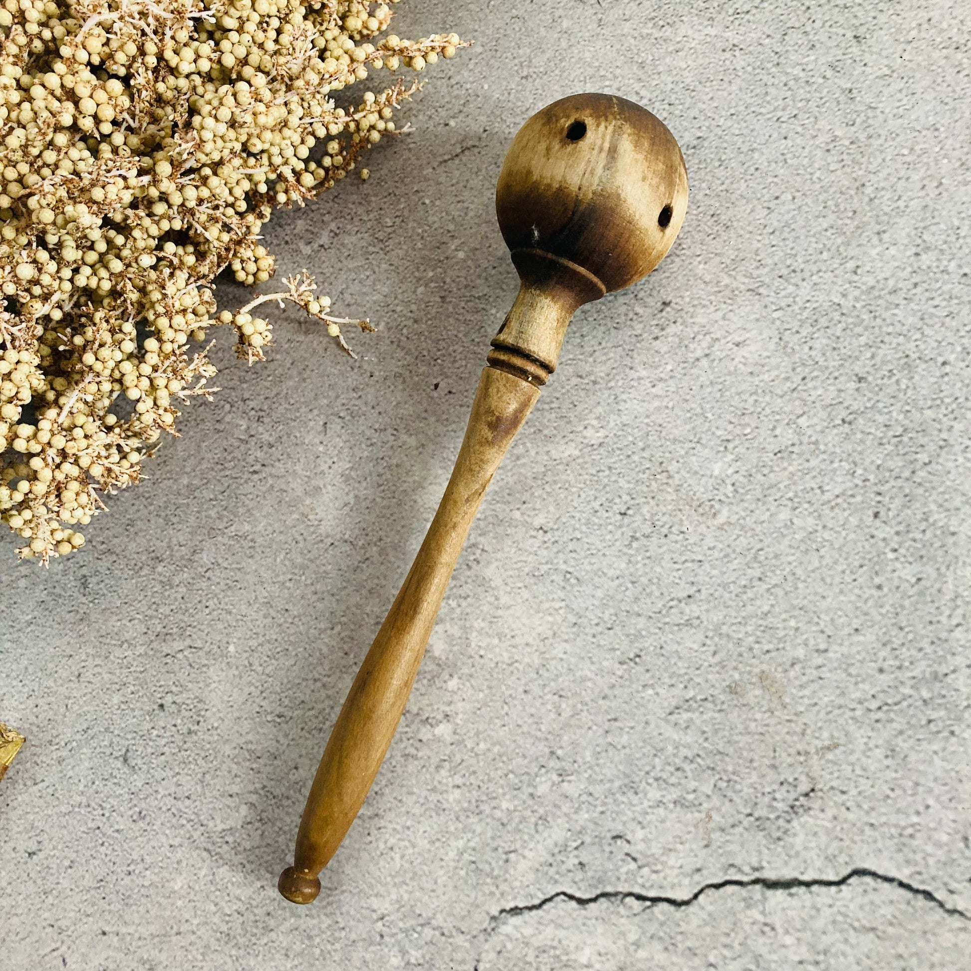 Antique Treen Wooden Olive Scoop | Country Farmhouse Kitchen Decor