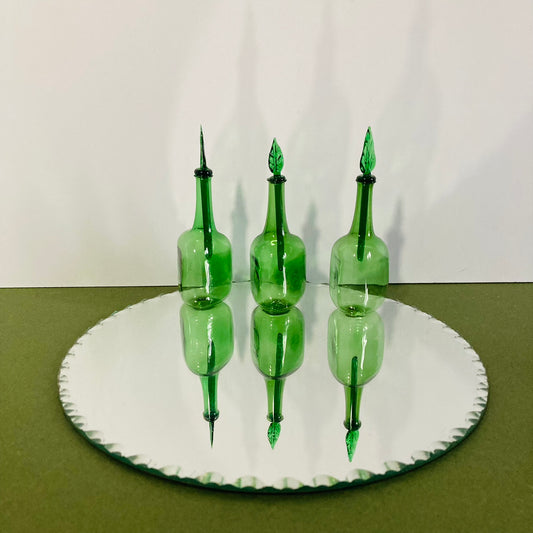 Mid Century Emerald Green Fine Glass Scent Bottles
