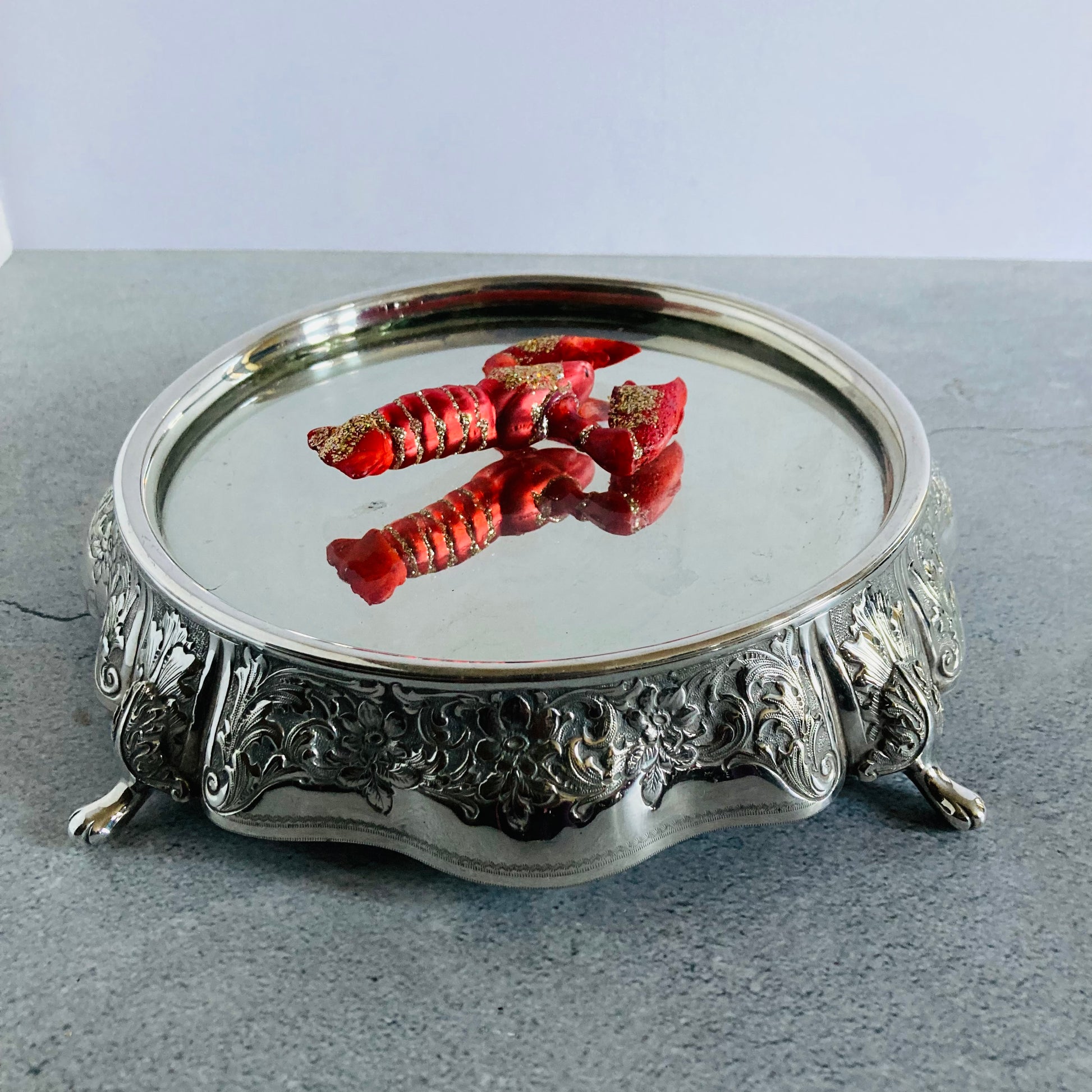 Antique Silver Plated Mirror Tray Plateau Display Piece