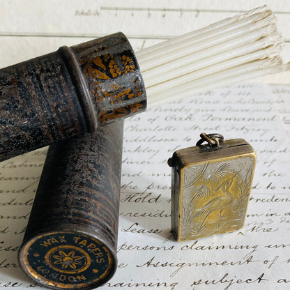 Antique Tin Container With Wax Taper Lantern Lighters