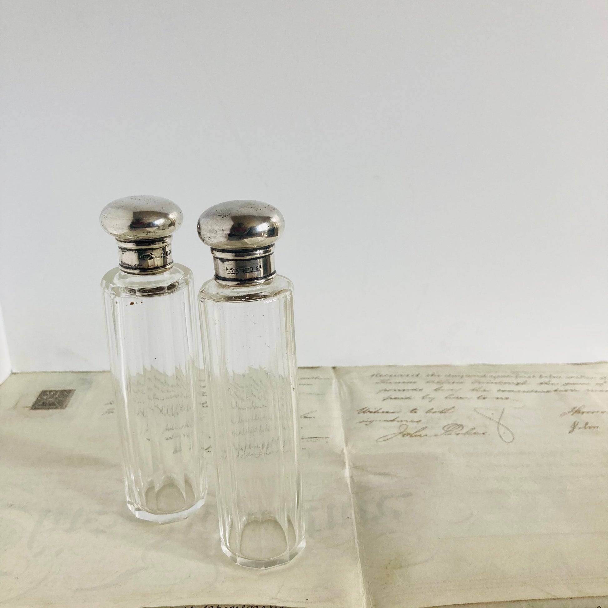 Antique Vanity Long Glass and Silver Jar