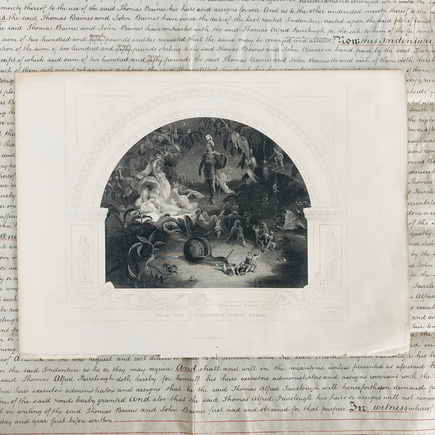 Antique Etching Plate Engraving of a Scene in Shakespeare’s Works