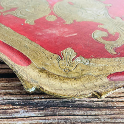 Vintage Florentine Paper Mache Tray | Red & Gold Decorative Italian Tray