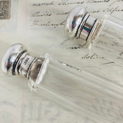 Antique Vanity Long Glass and Silver Jar