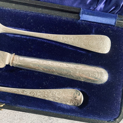 Antique Infant Spoon and Fork Cutlery Set | Silver Christening Set 1880