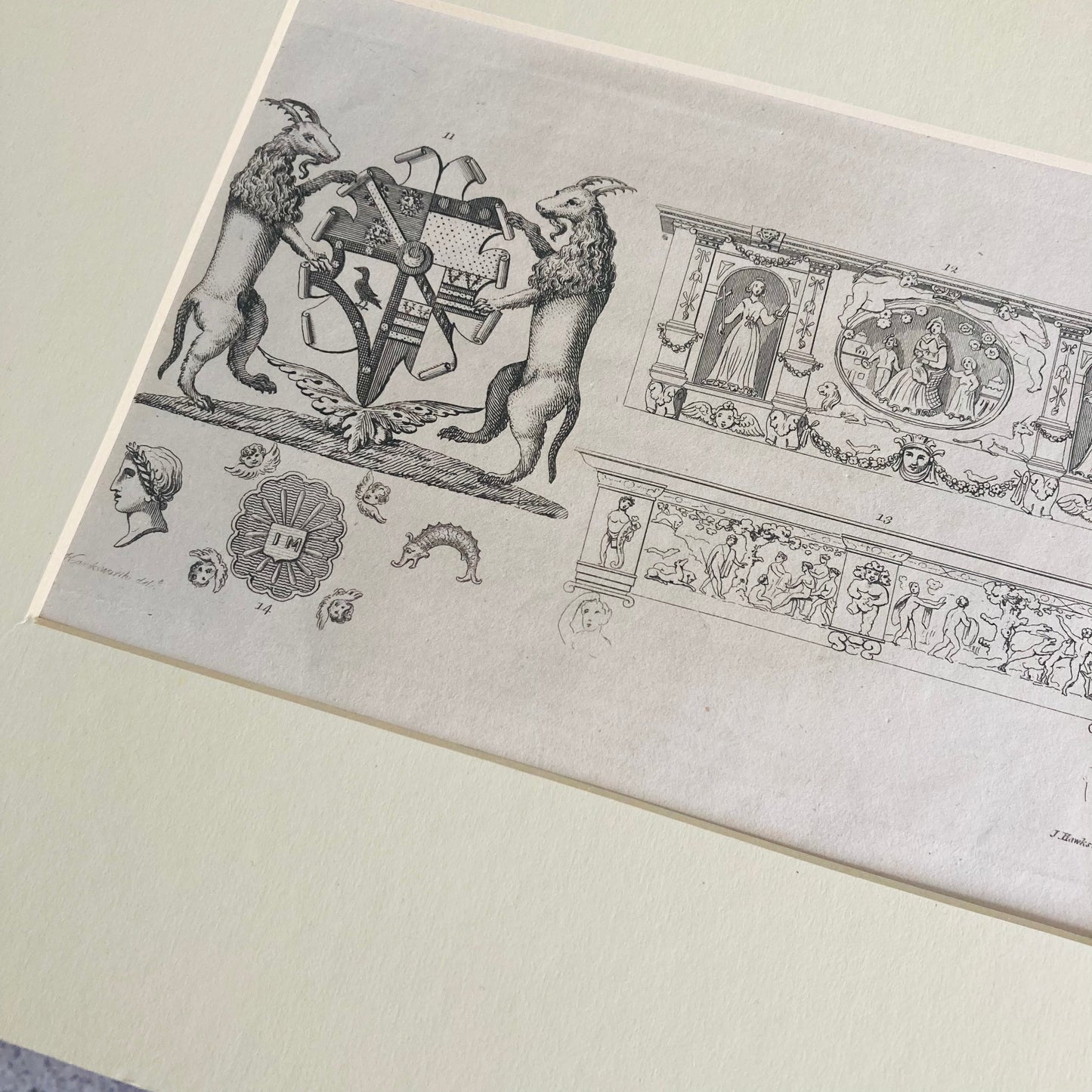 Antique Etching Plate of Relic Arms & Fireplaces Of The Parish Of Islington