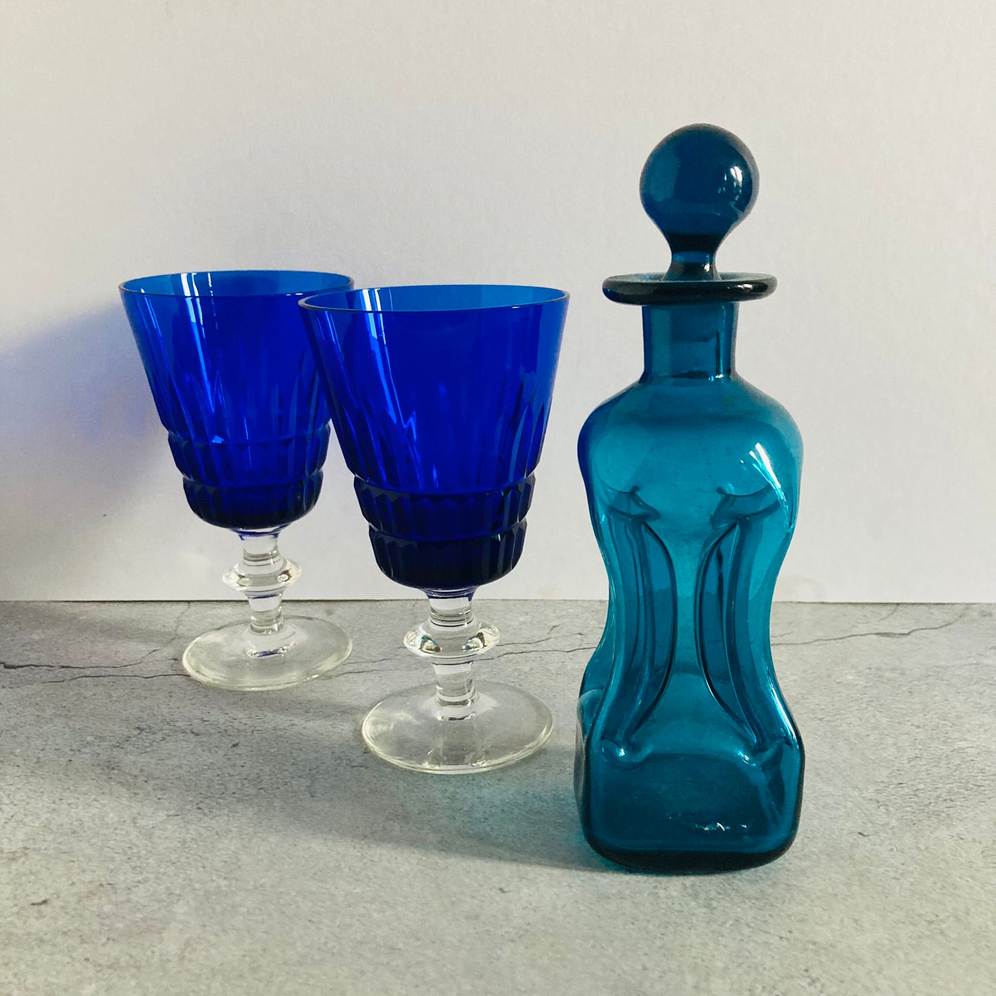 The Artist Doris - Vintage Holmegaard Kluk Kluk Blue Glass Pinch Decanter