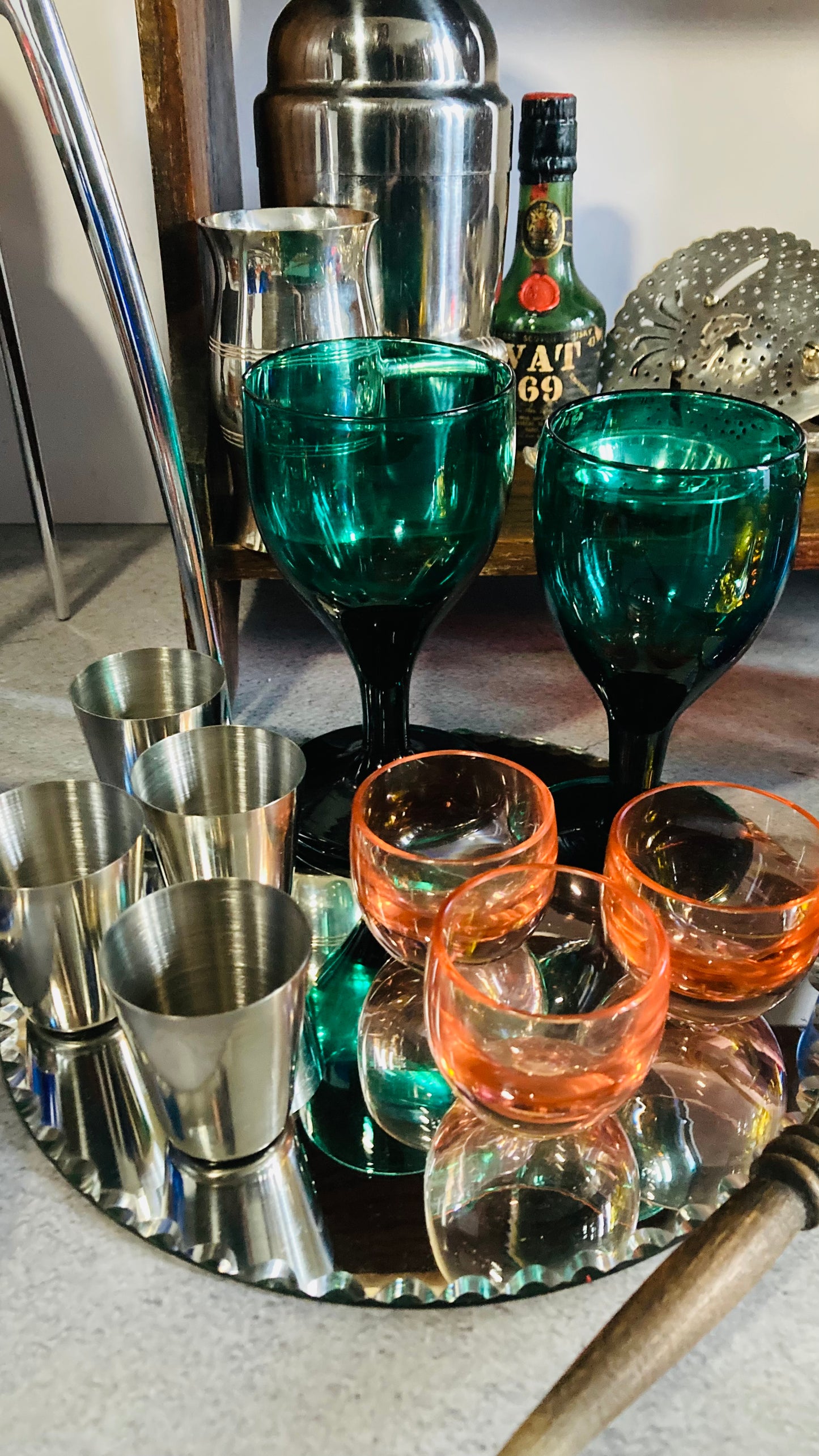 The Striper Michael - Antique Hand Blown Turquoise Wine Glasses