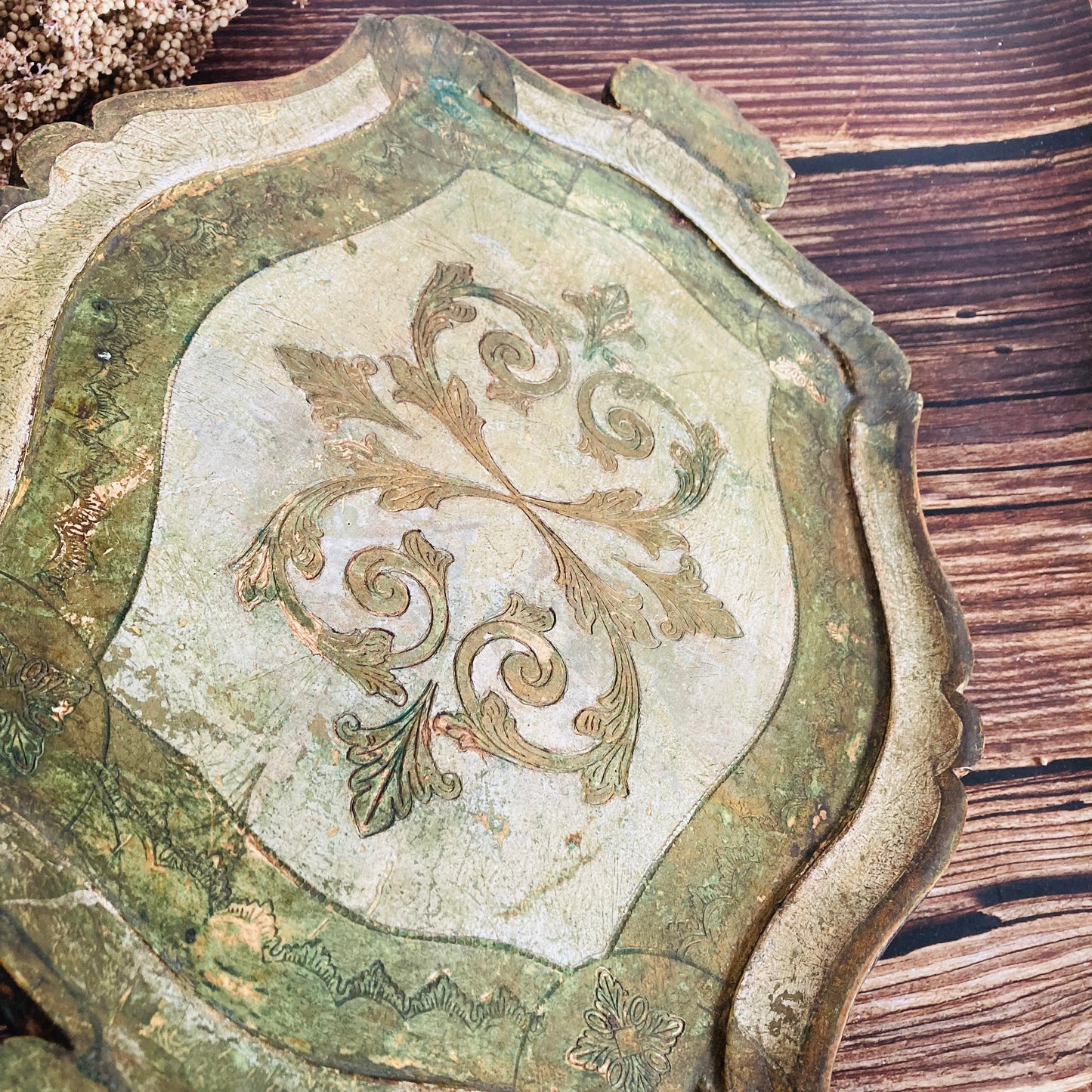 Vintage Florentine Paper Mache Tray | Rustic Charm Vintage Wedding Accessory