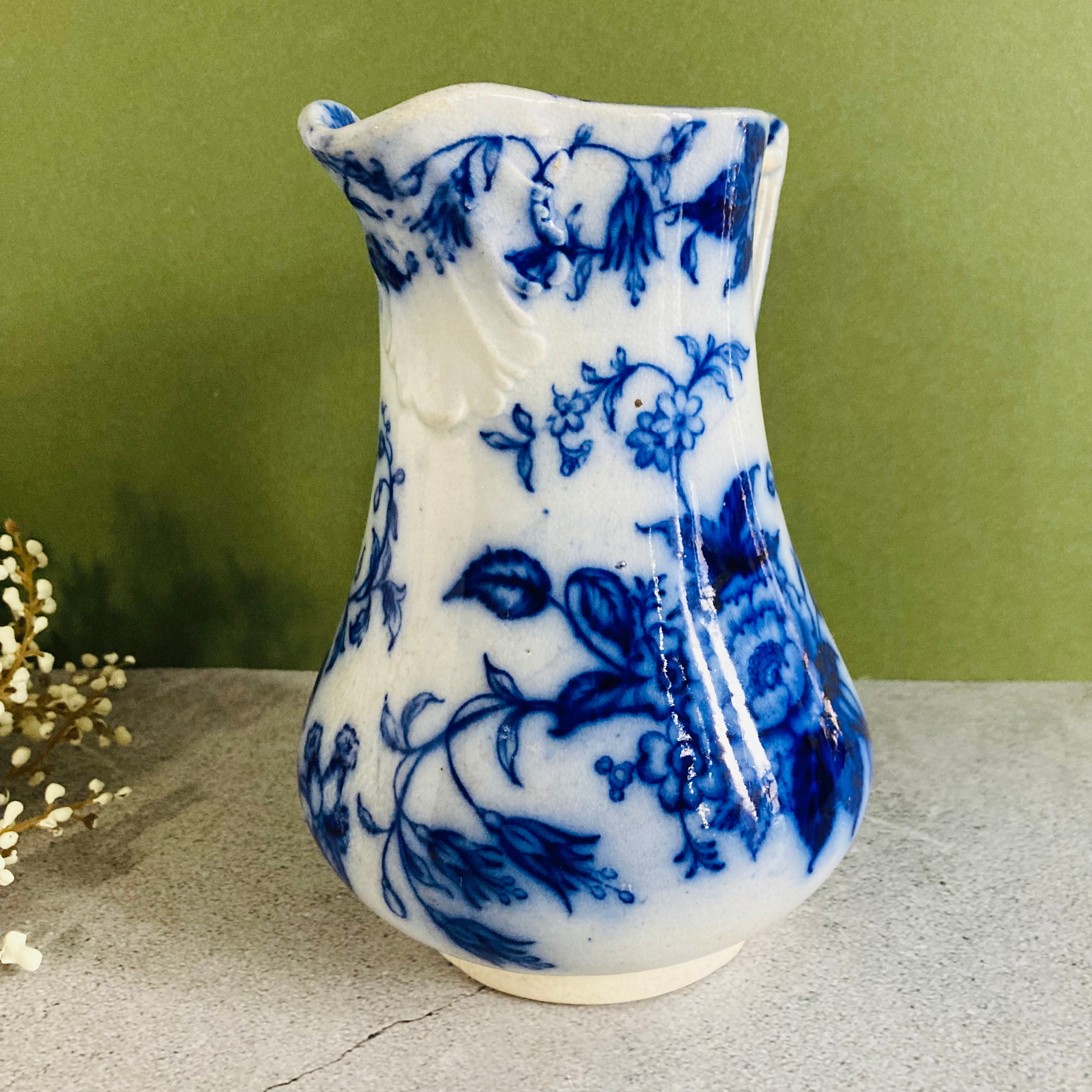 Vintage jug cheapest in Art Nouveau slip Blue and white jug Floral pattern jug Table decor Decanter Gift