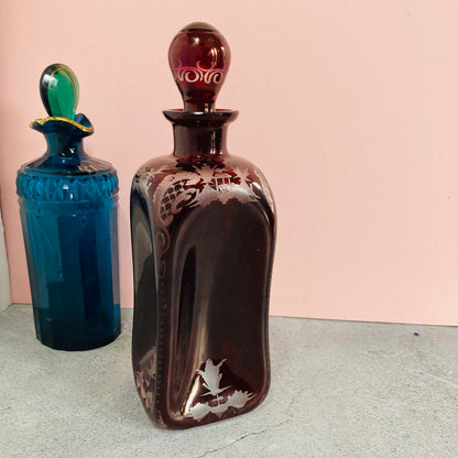Vintage Ruby Red Glass Pinch Decanter