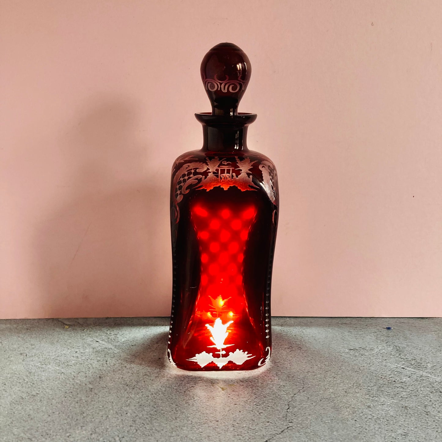Vintage Ruby Red Glass Pinch Decanter
