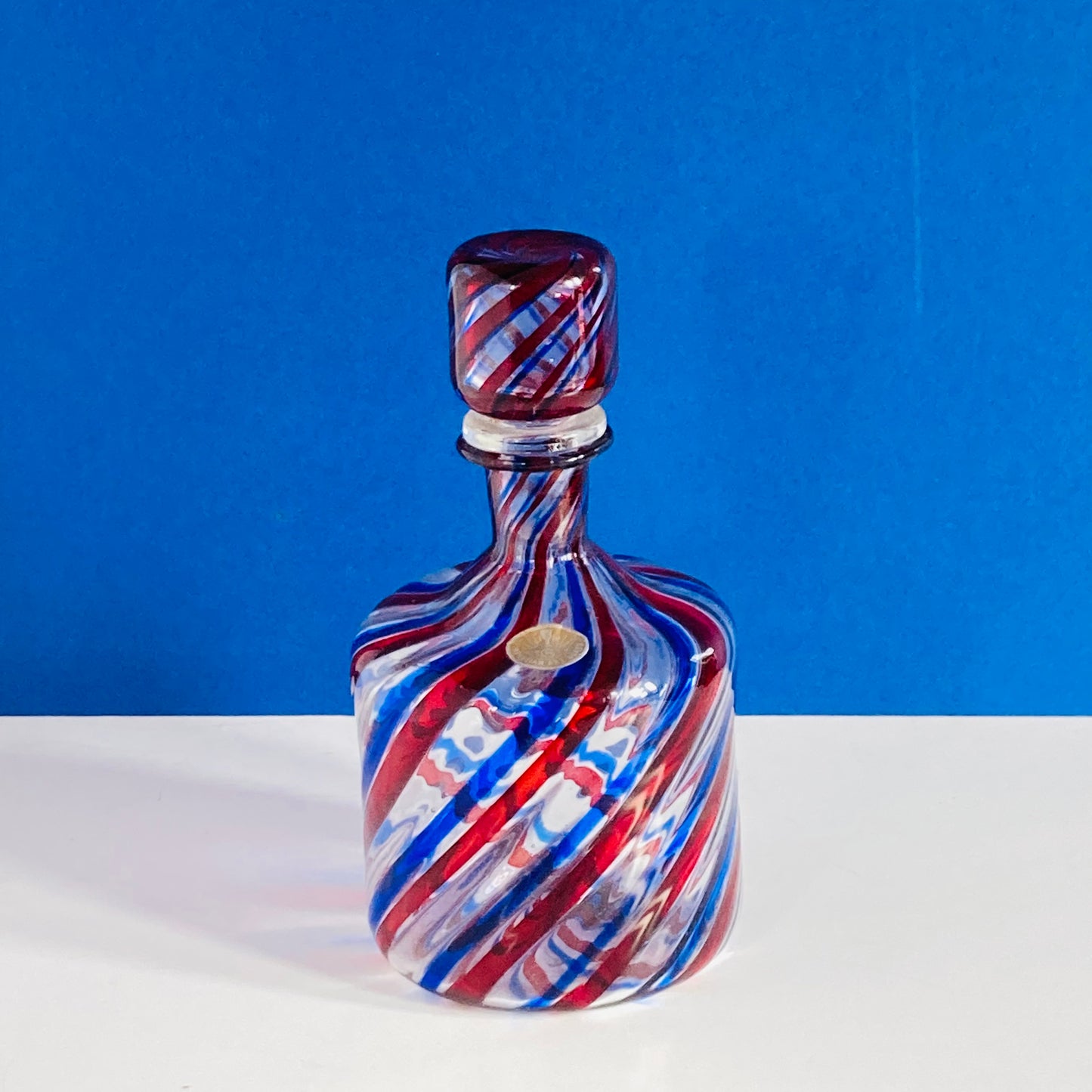 Mid Century Barovier e Toso Murano Glass Decanter in Candy Cane Spiral