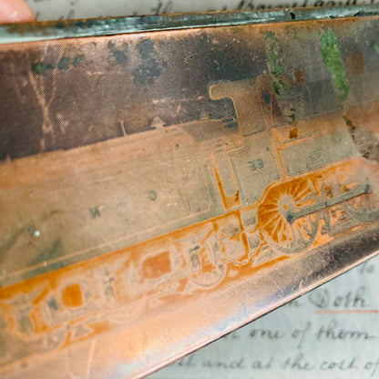 Vintage Copper Printing Plate | Unique Image of A Locomotive Train