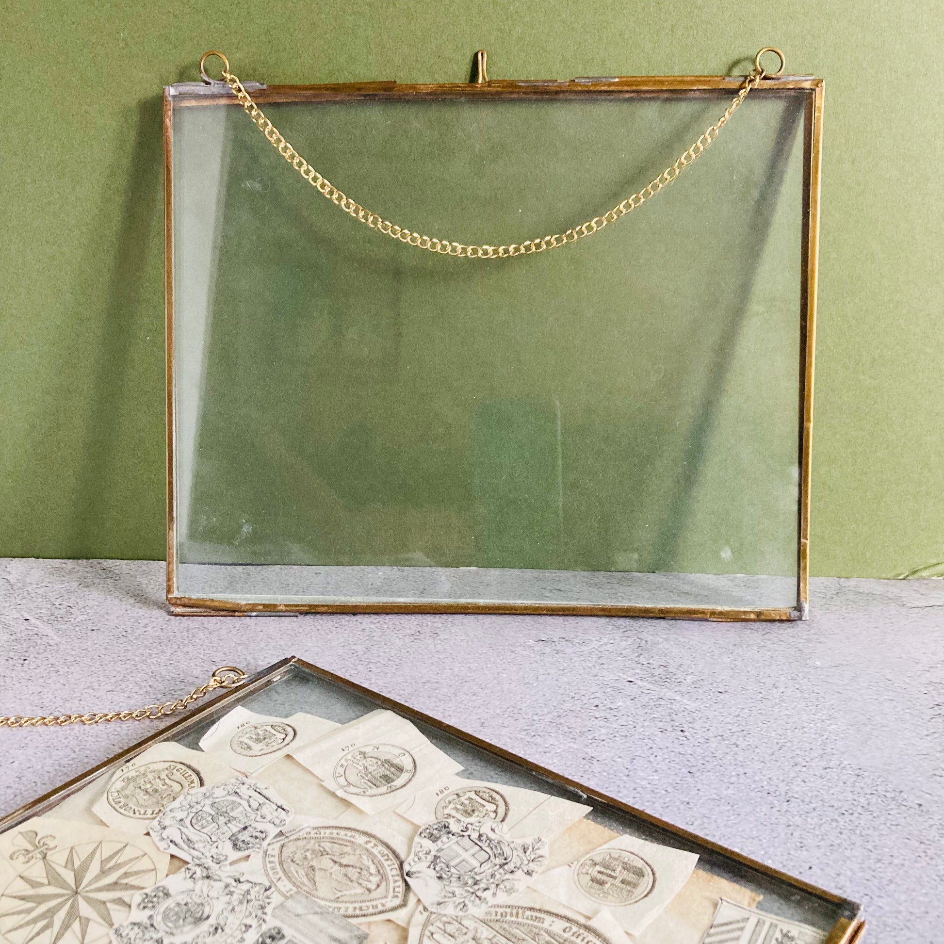 Vintage Glass and Brass Double Side Display Picture Frame