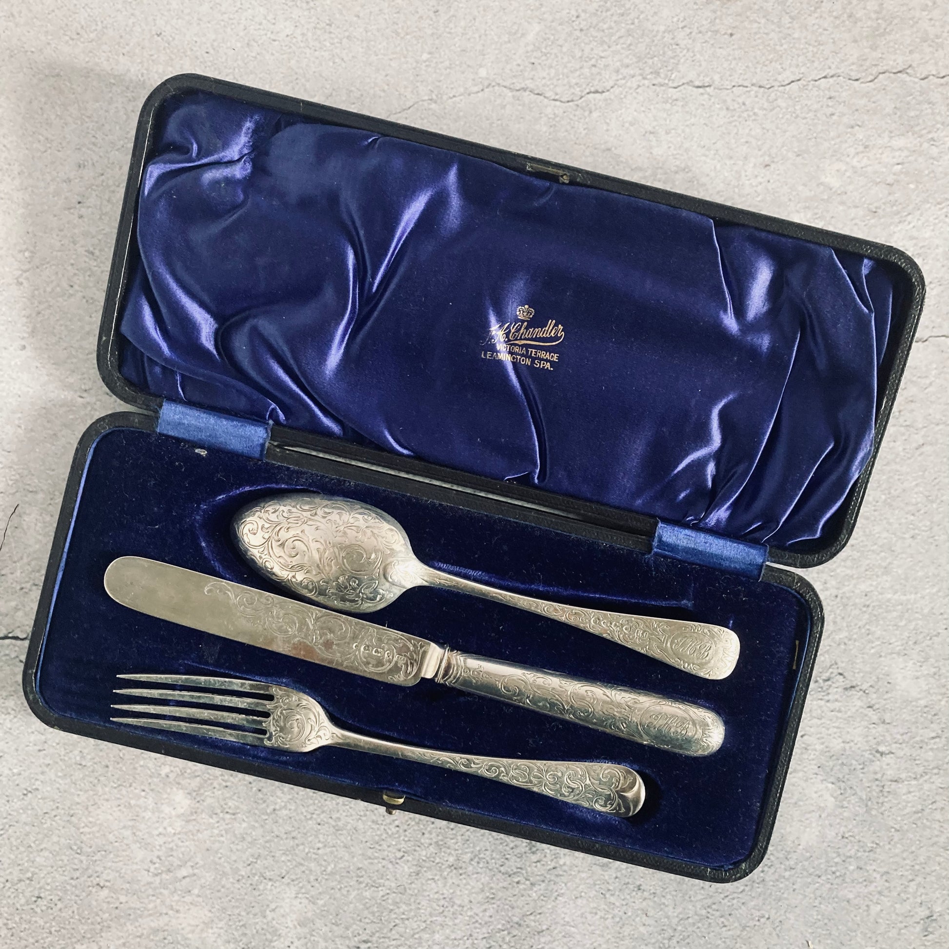 Antique Infant Spoon and Fork Cutlery Set | Silver Christening Set 1880