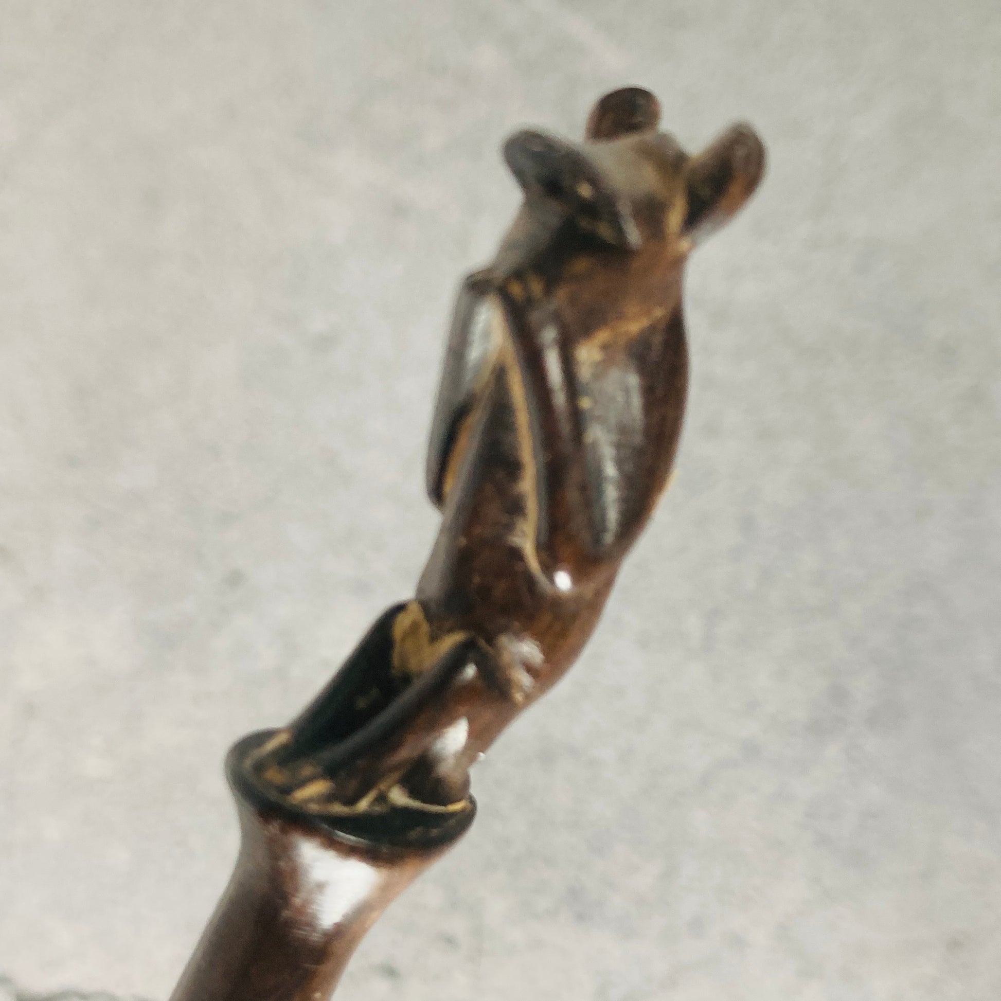 Antique Monkey Carved Wooden And Silver Plated Spoon