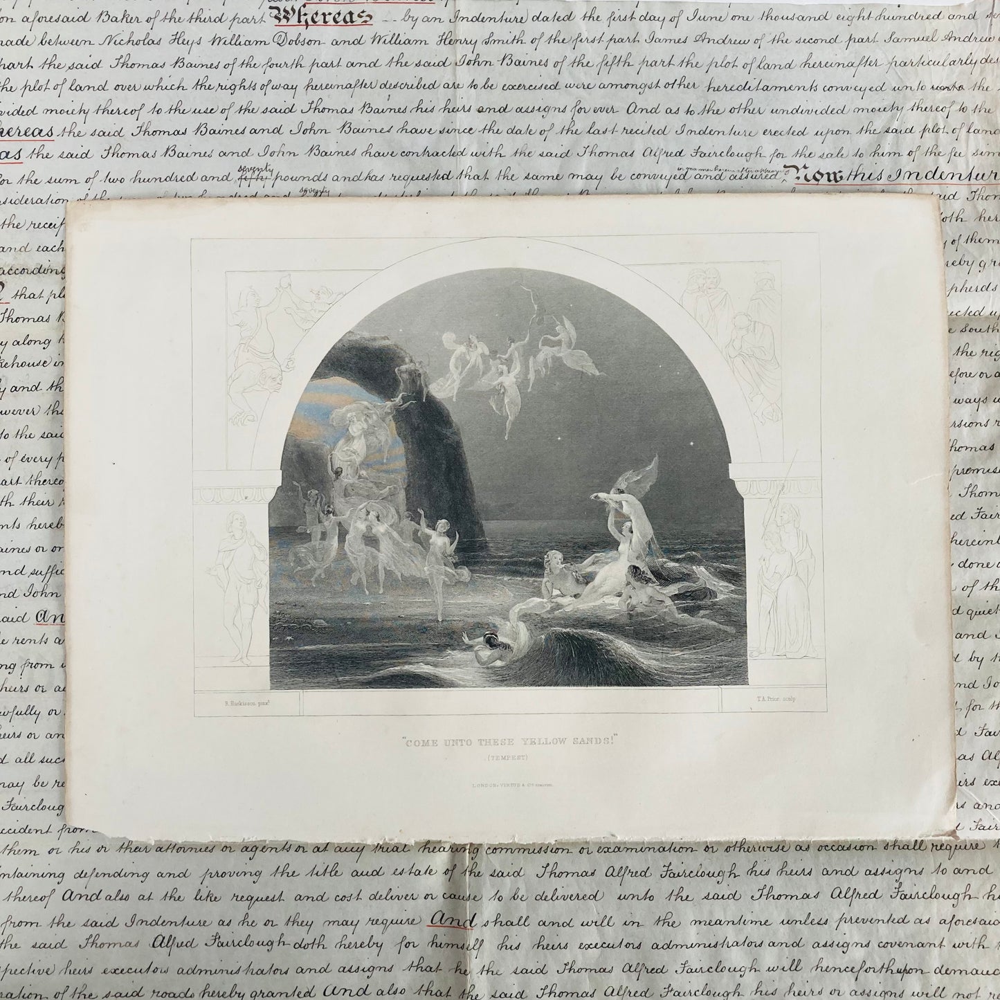 Antique Etching Plate Engraving of a Scene in Shakespeare’s Works