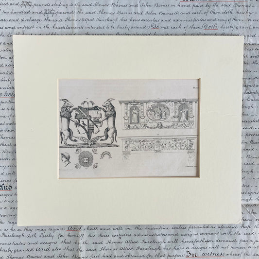 Antique Architectural & Coat Of Arms Etching