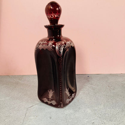 Vintage Ruby Red Glass Pinch Decanter