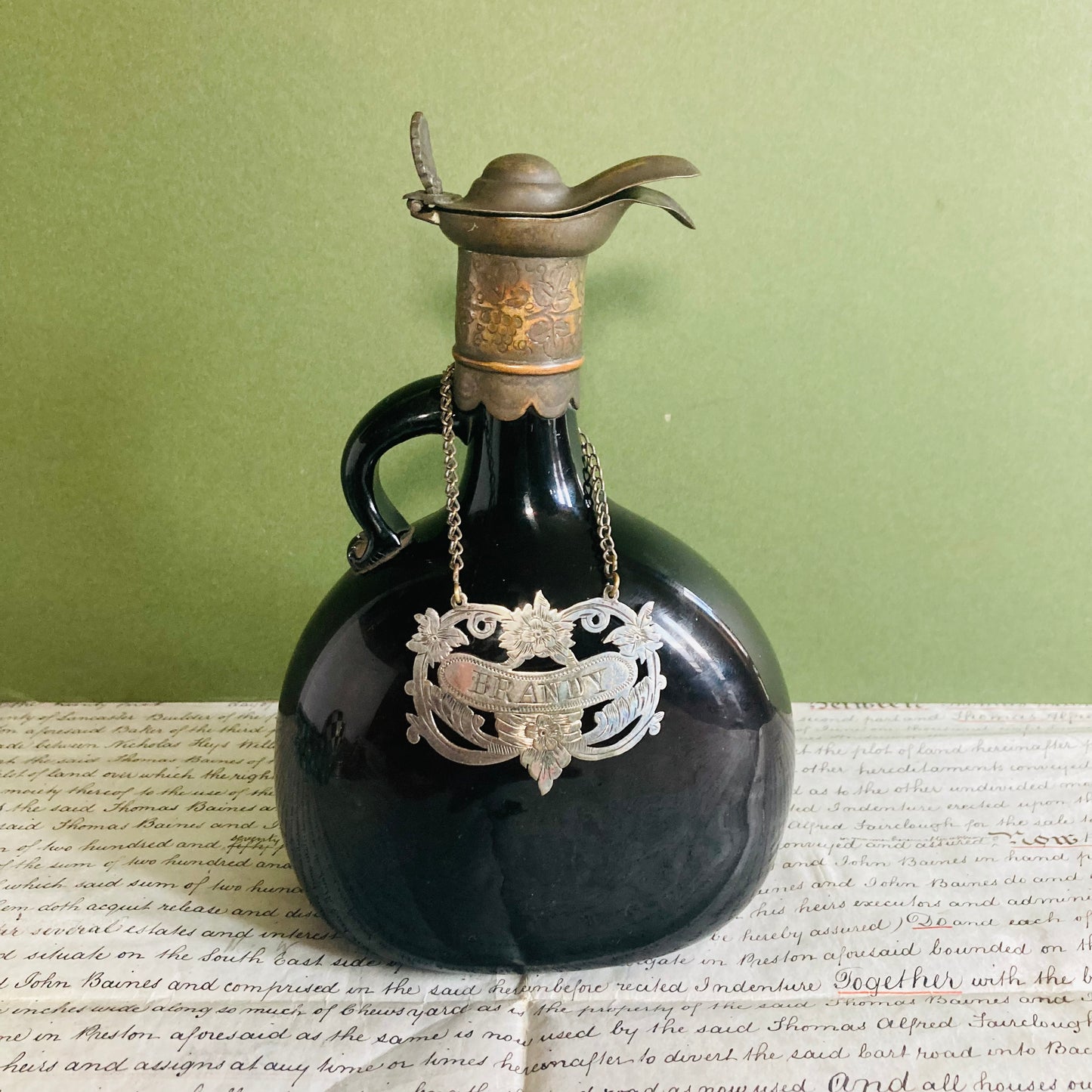 Antique Brown Glass Decanter Flagon