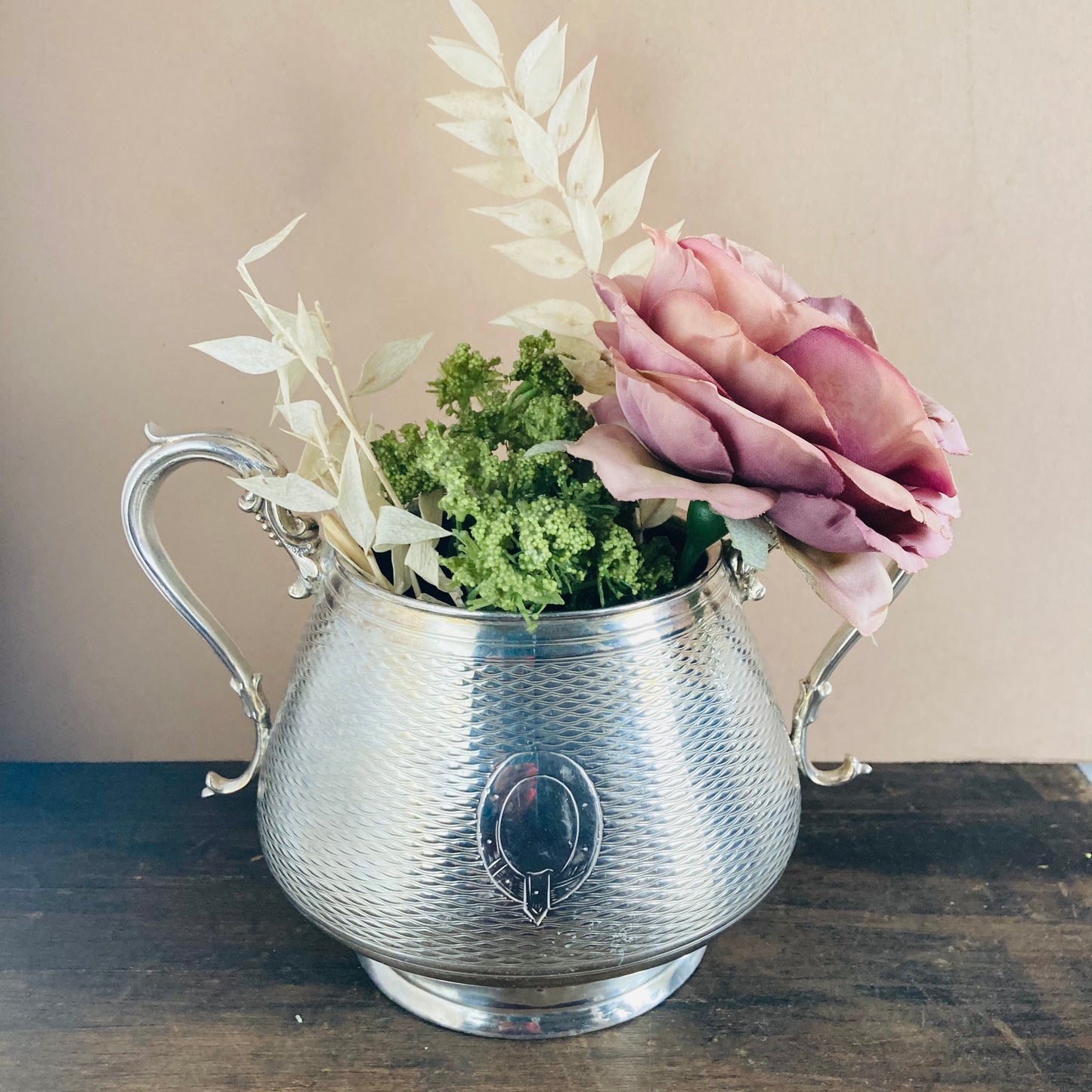 Antique Silver Plate Large Engraved Sugar Bowl