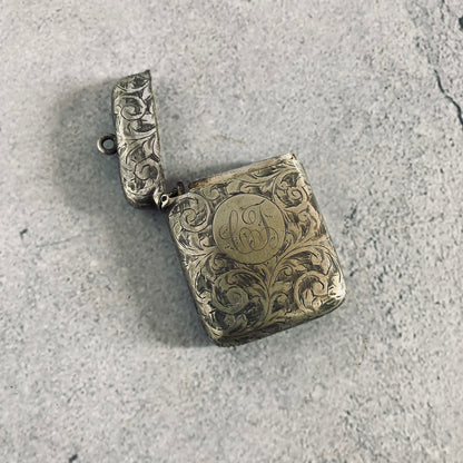Antique Silver Plate Beautifully Engraved Vesta Case