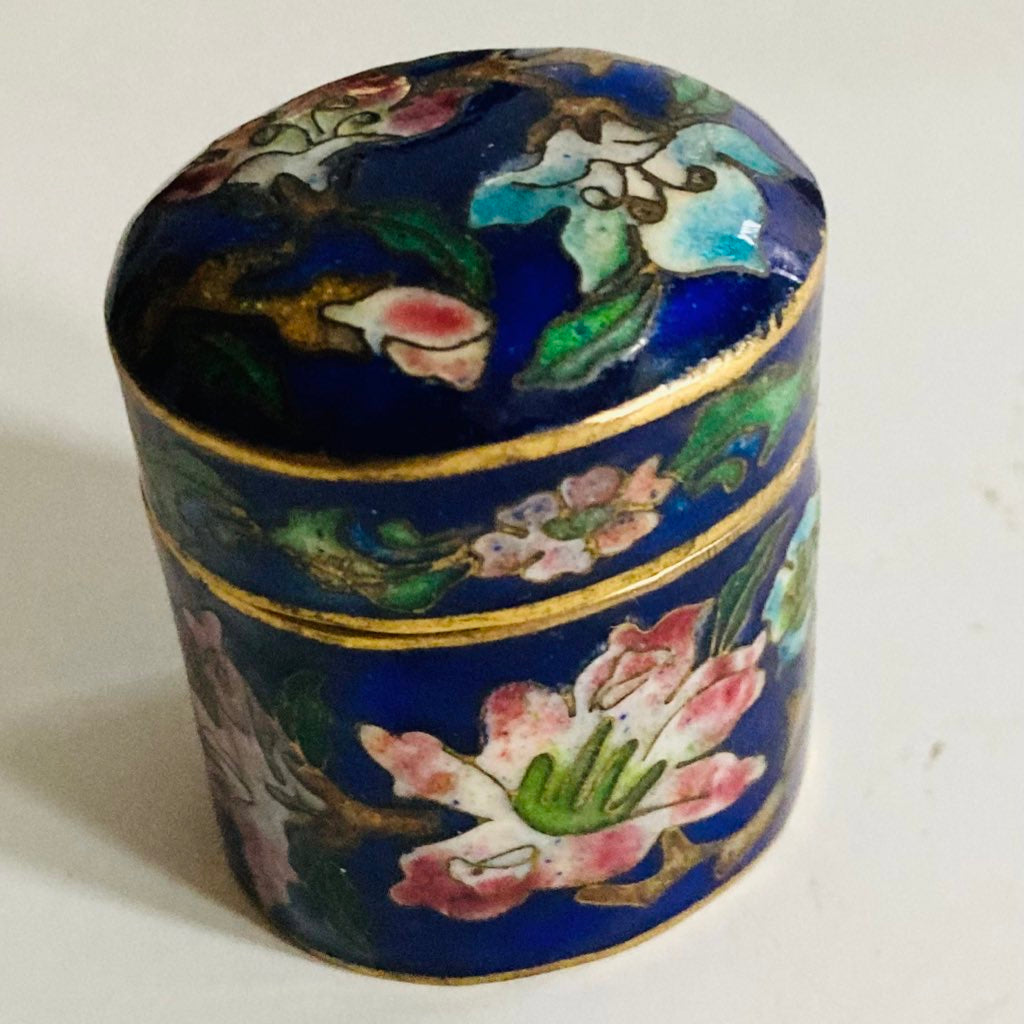 Antique Brass Enamel Pill Box | Cloisonné box
