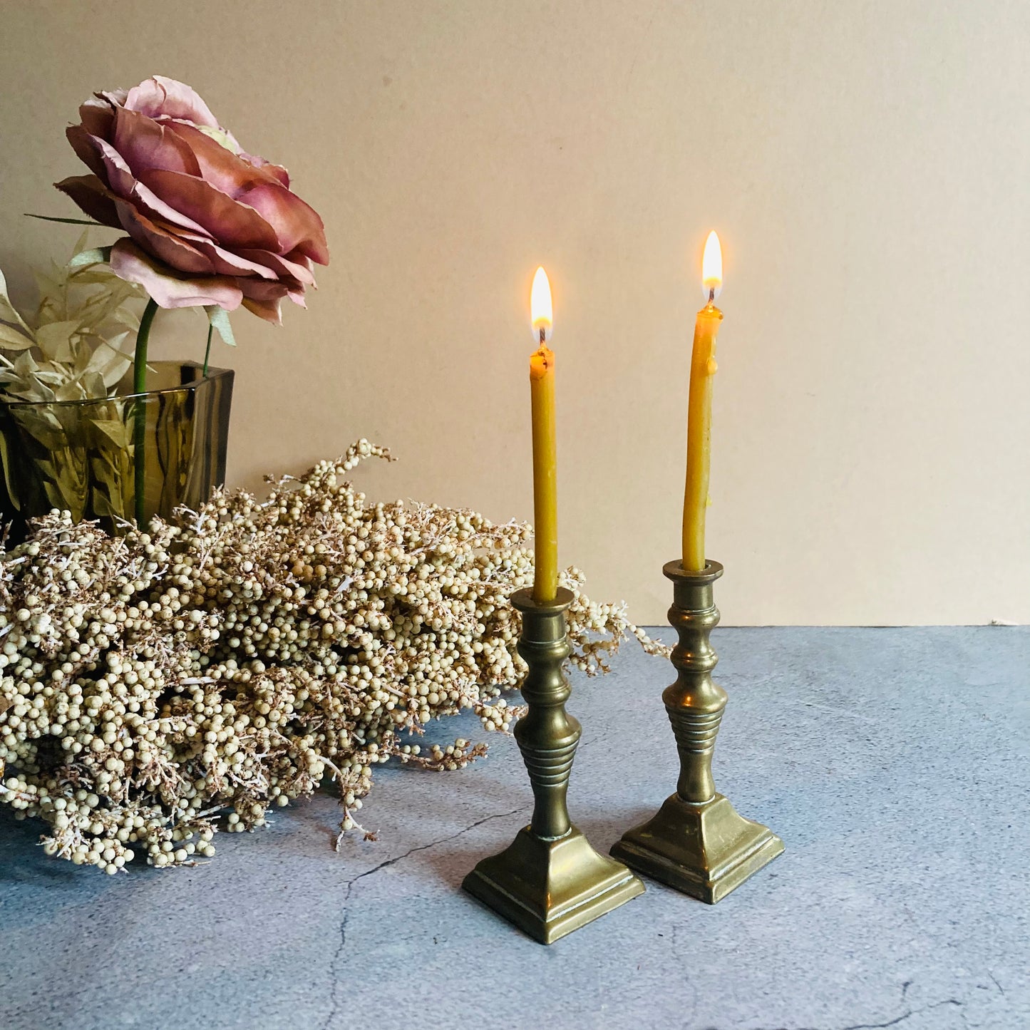 The Director Logan -  Vintage Brass Miniature Candlesticks