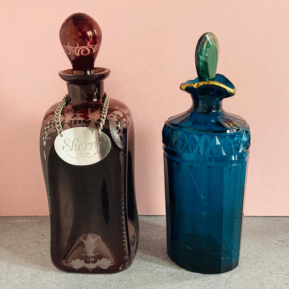 Vintage Ruby Red Glass Pinch Decanter