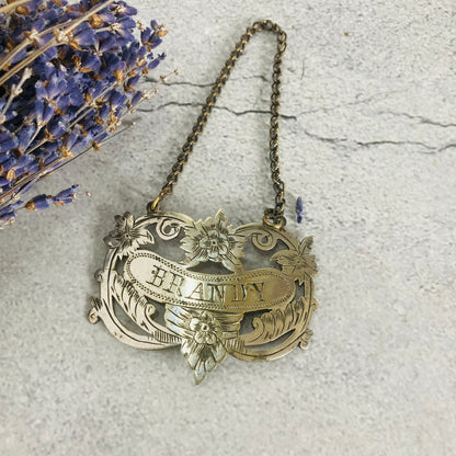 Antique Silver Decanter Brandy Bottle Label