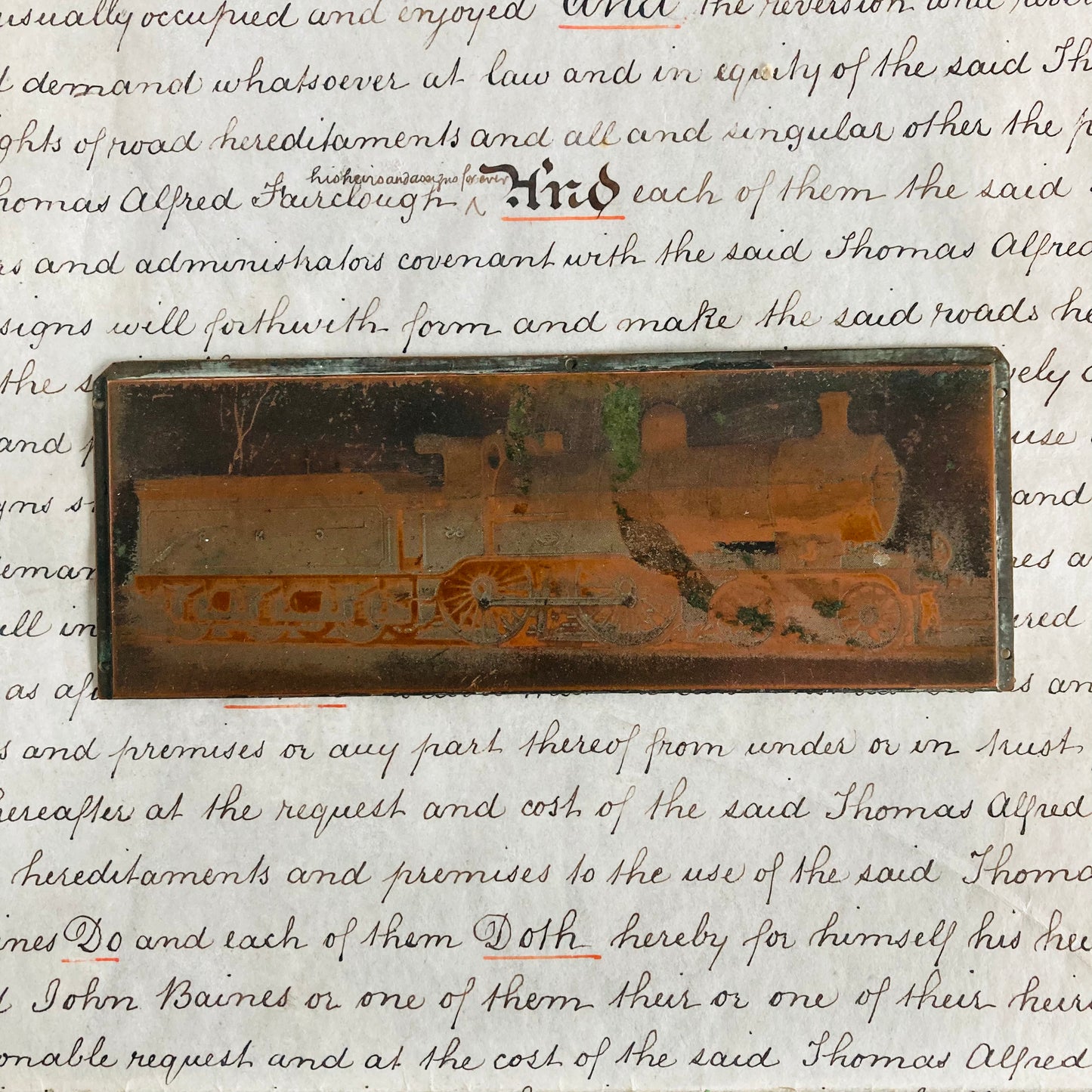 Vintage Copper Printing Plate | Unique Image of A Locomotive Train