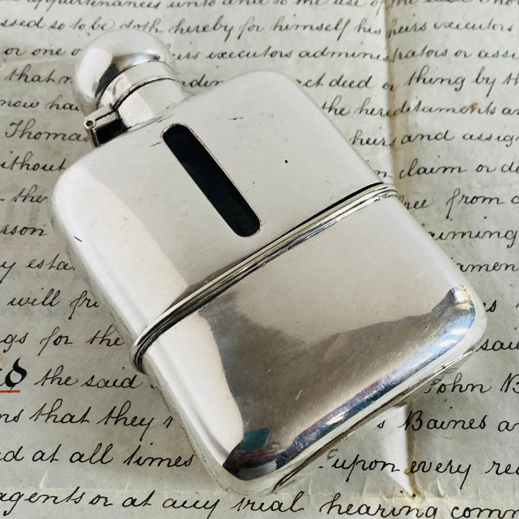 Antique Silver Plate Pocket Flask / Whisky Hip Flask