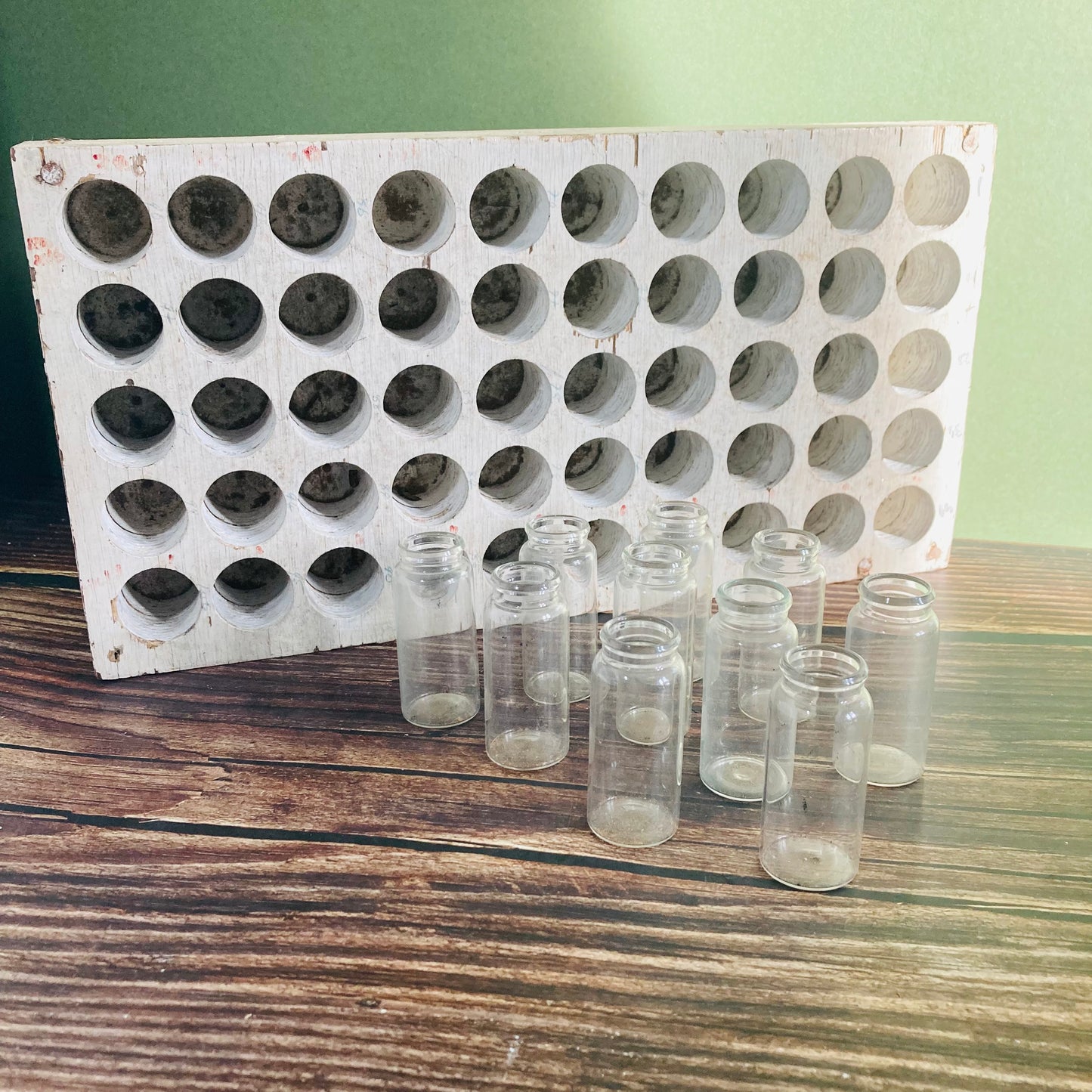 Vintage Wooden Propagation Station With Glass Valves
