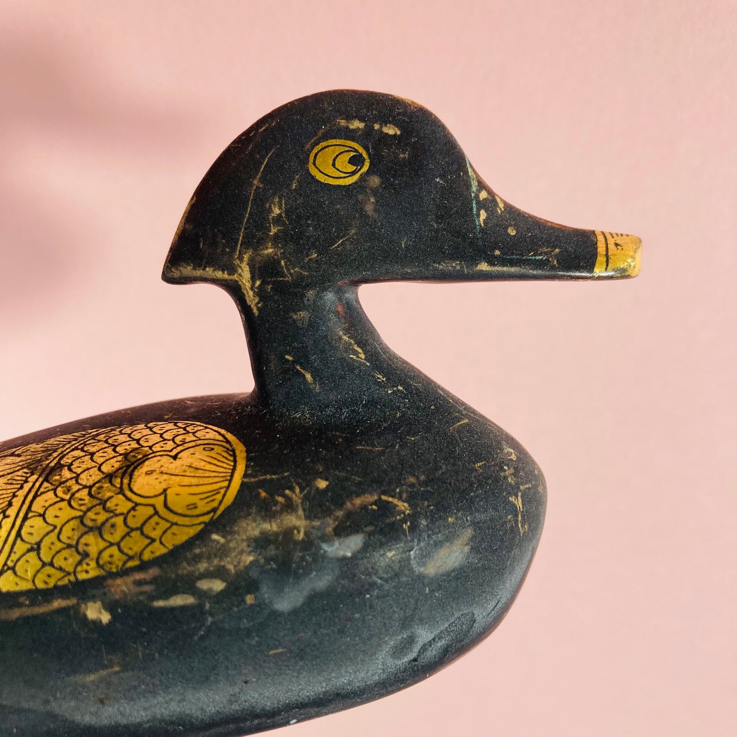 Antique Burmese Paper Mache Black Lacquer Duck Figurine