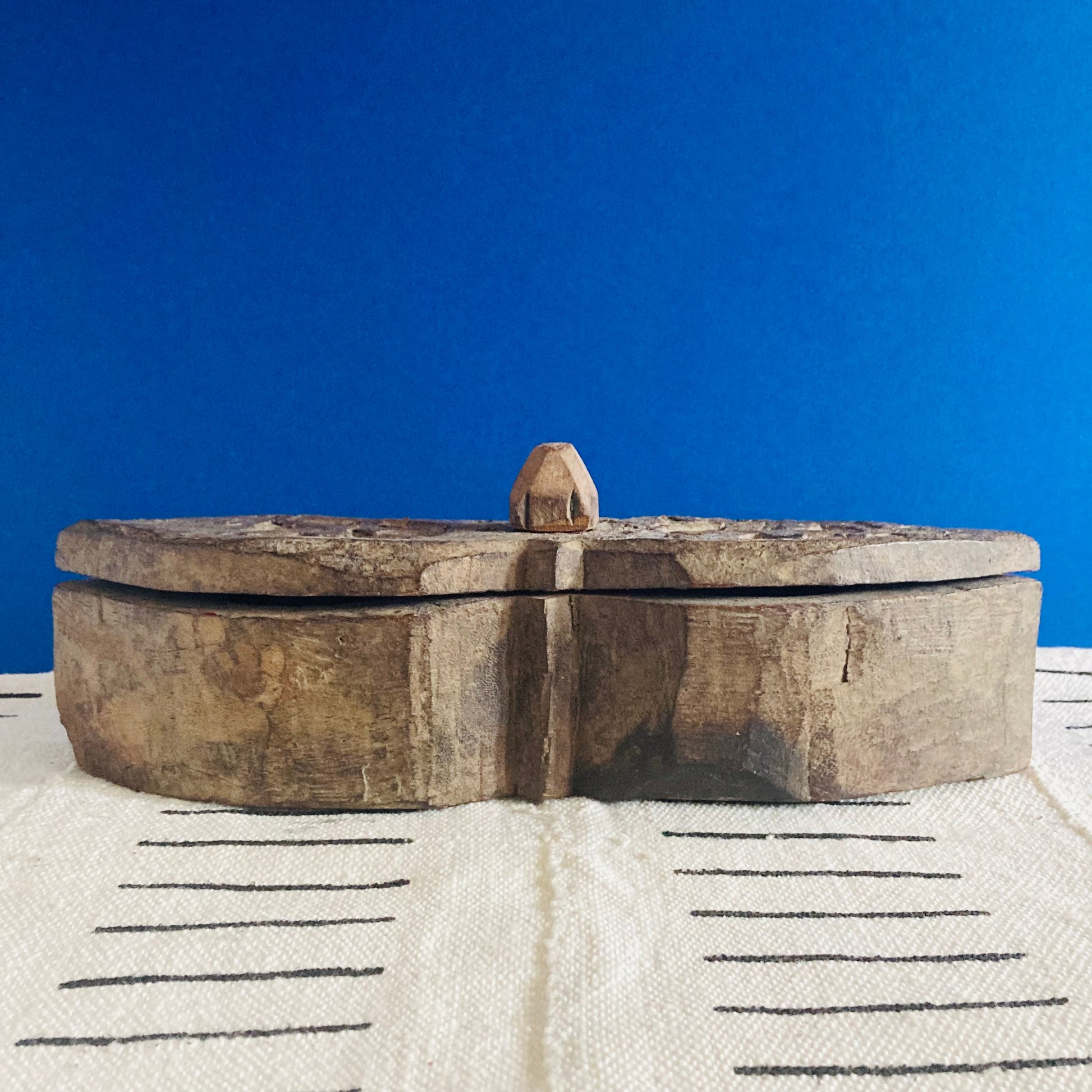 Antique Indian Wooden Spice Box Swivel Lid
