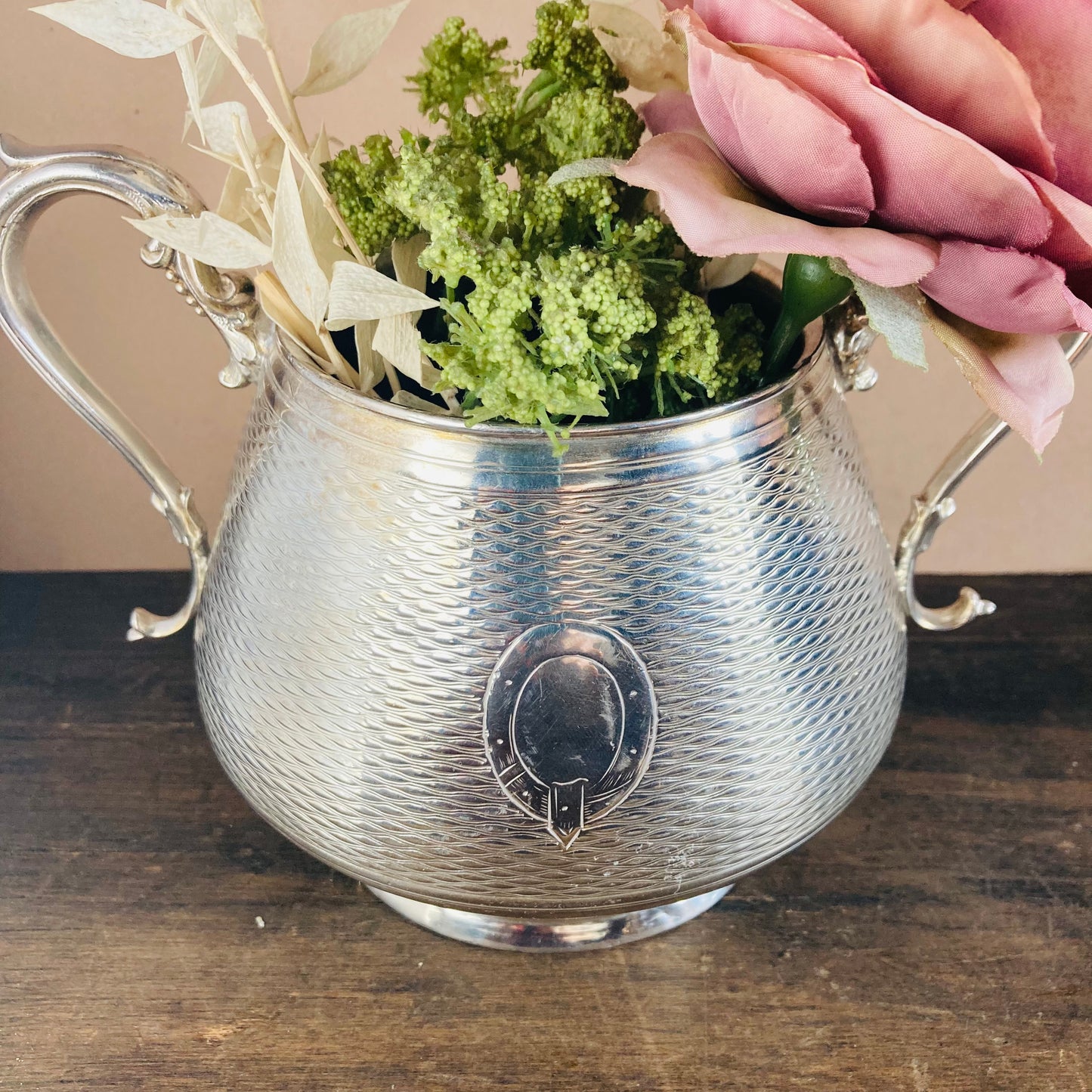 Antique Silver Plate Large Engraved Sugar Bowl