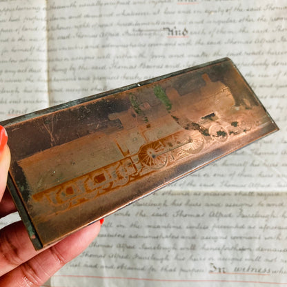 Vintage Copper Printing Plate | Unique Image of A Locomotive Train