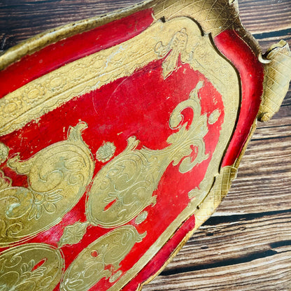 Vintage Florentine Paper Mache Tray | Red & Gold Decorative Italian Tray