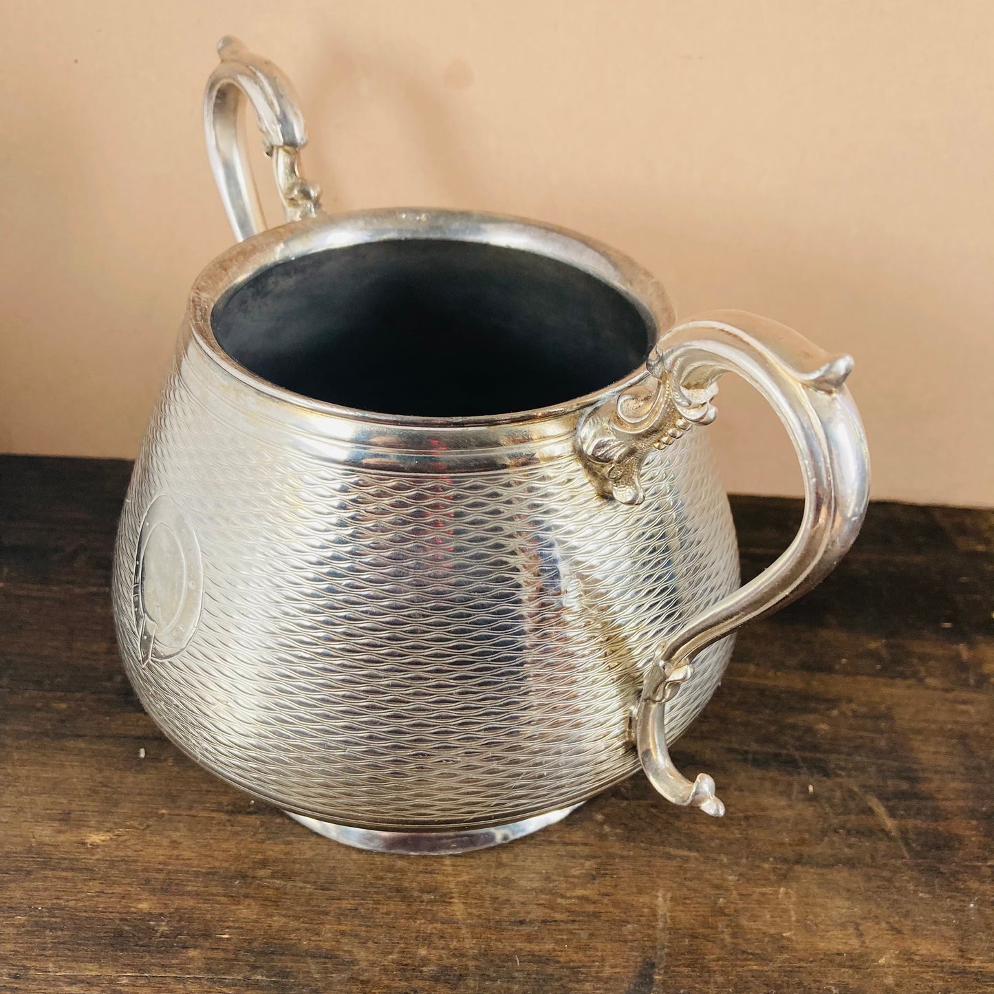 Antique Silver Plate Large Engraved Sugar Bowl