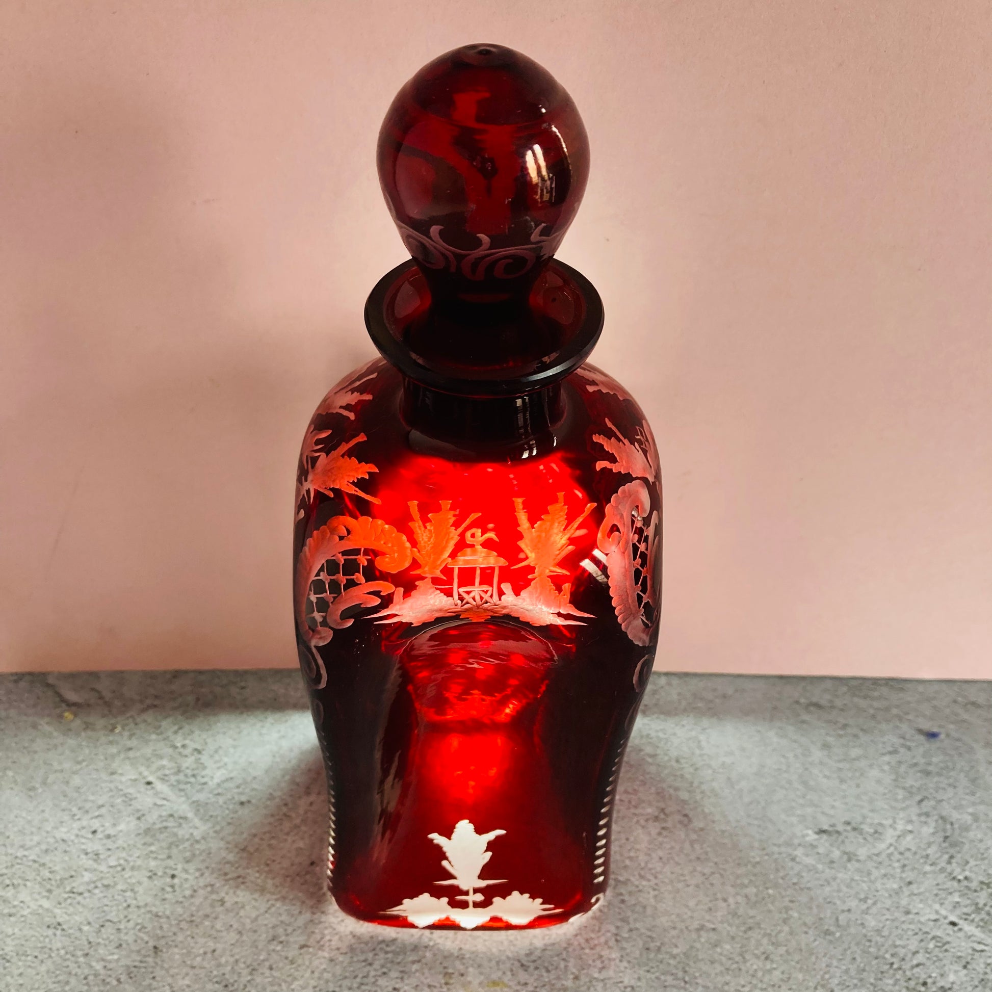 Vintage Ruby Red Glass Pinch Decanter