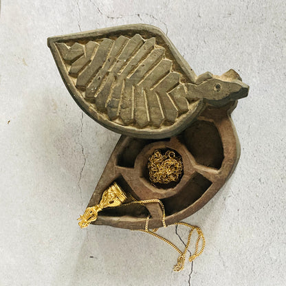 Antique Indian Wooden Spice Box Swivel Lid