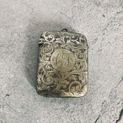 Antique Silver Plate Beautifully Engraved Vesta Case
