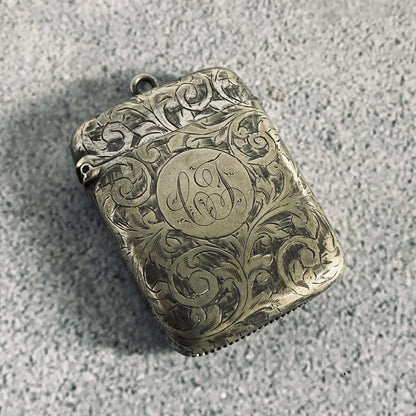 Antique Silver Plate Beautifully Engraved Vesta Case