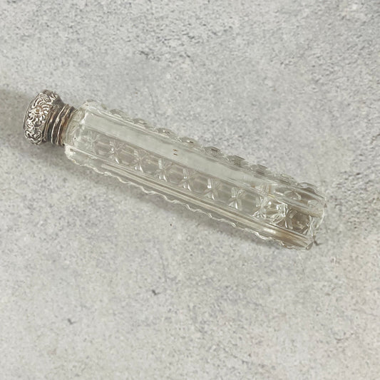 Antique Glass Scent Bottle with Silver Lid London 1901