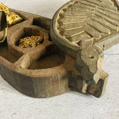 Antique Indian Wooden Spice Box Swivel Lid