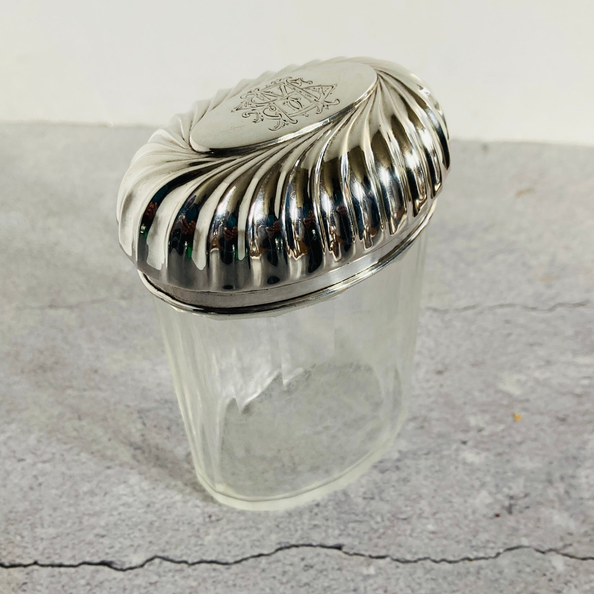 Oval Glass Vanity Jar With Solid Silver Lid | The Urban Vintage Affair