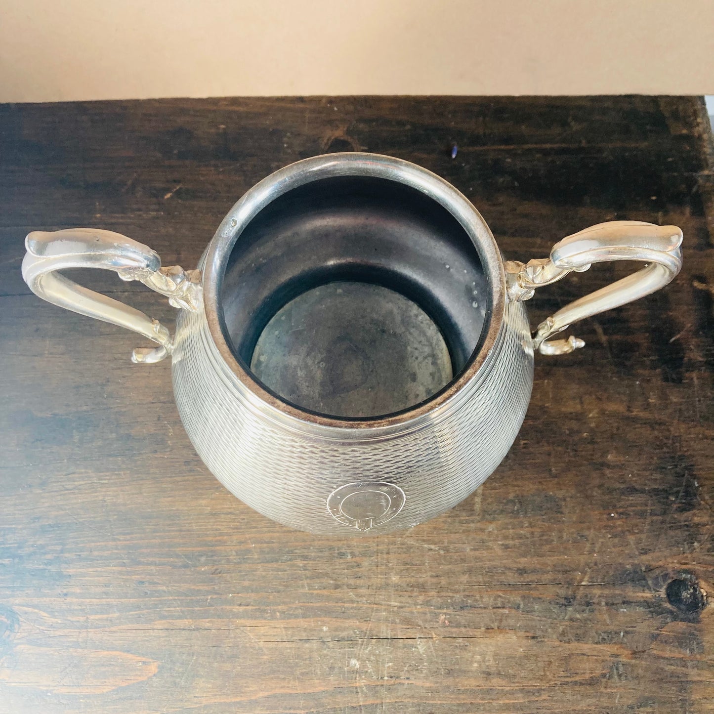 Antique Silver Plate Large Engraved Sugar Bowl