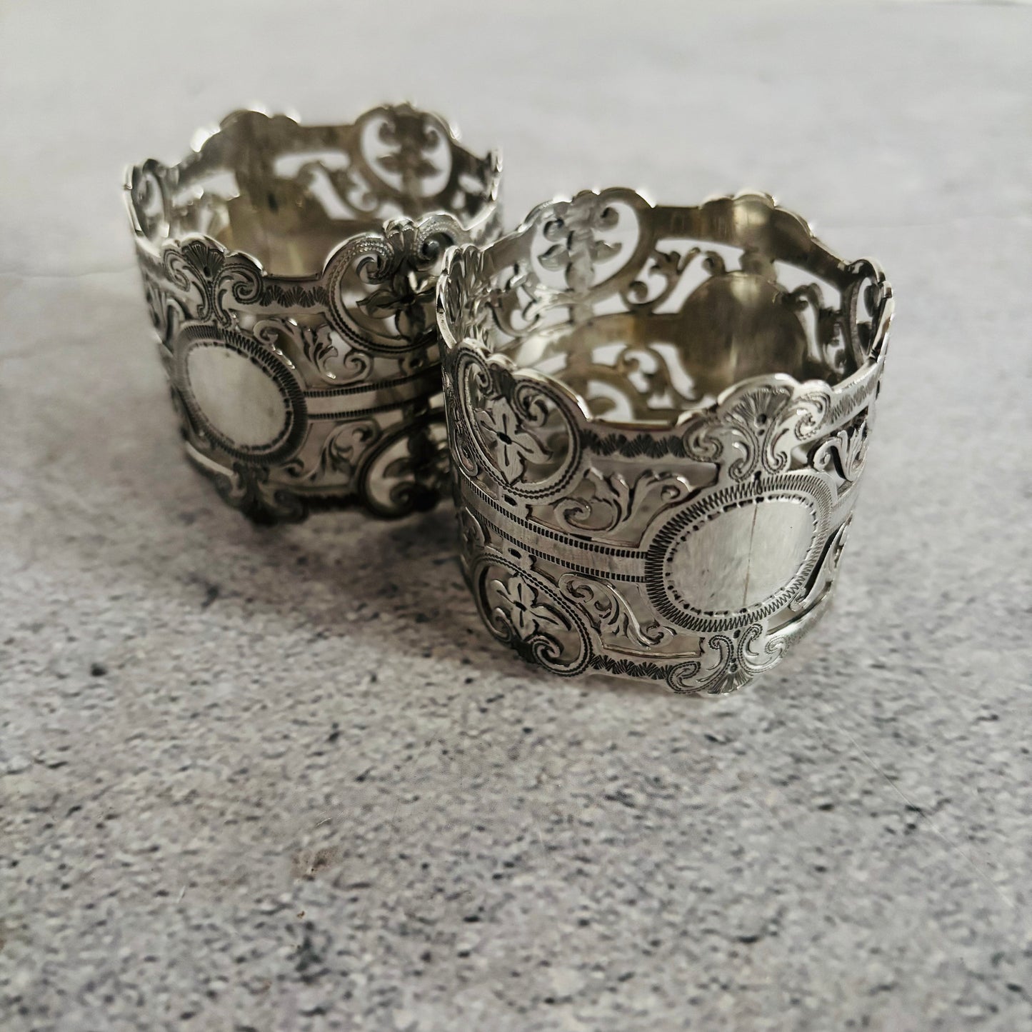 Antique Silver Engraved Napkin Rings Josiah Williams & Co 1915