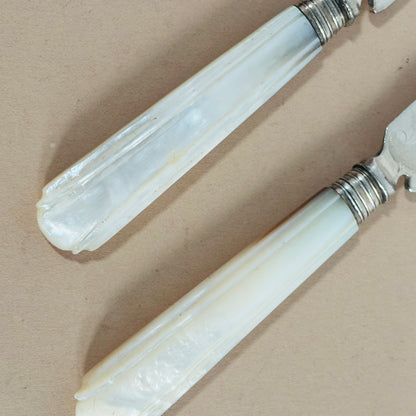 Antique Silver & Mother Of Pearl Knives With Engraved Blades